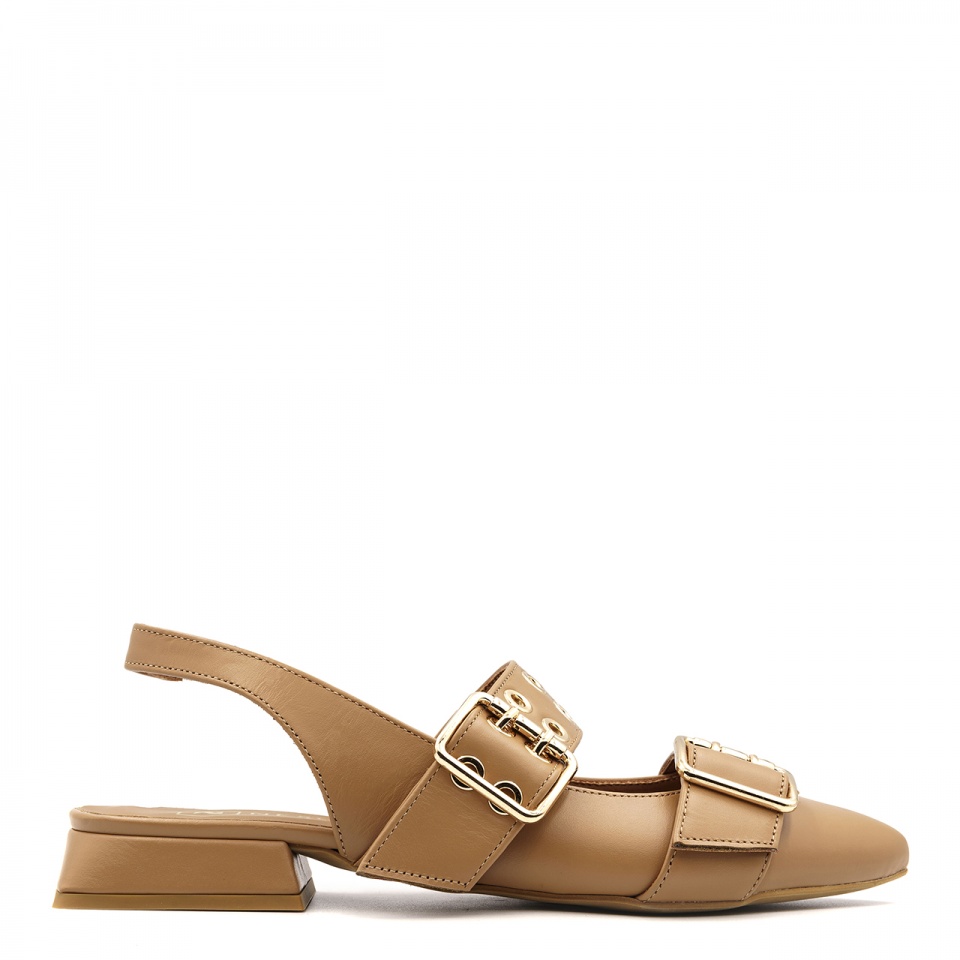 Karmelowe skórzane półbuty slingback 253V