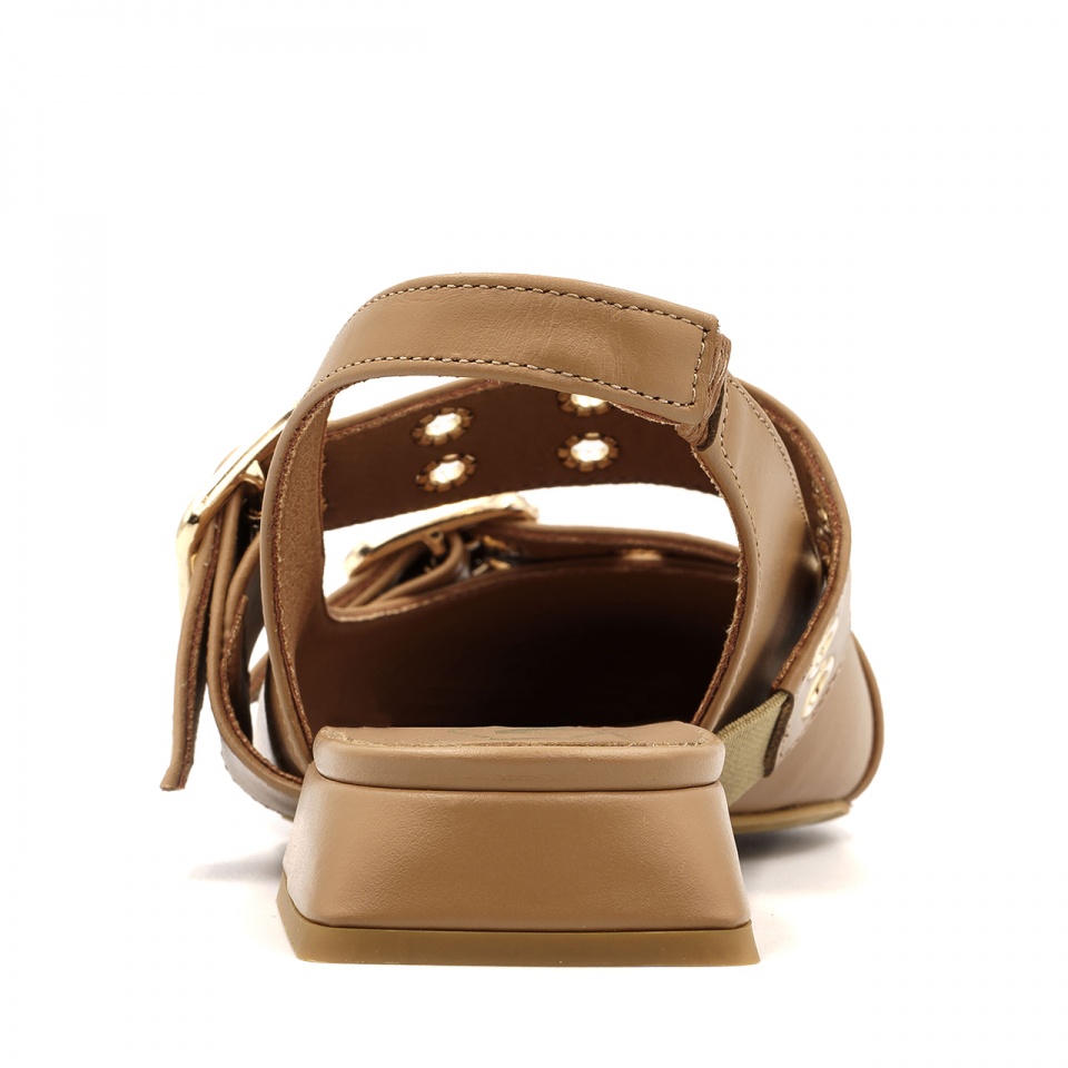 Karmelowe skórzane półbuty slingback 253V