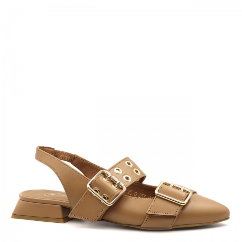 Karmelowe skórzane baleriny z klamrami 253V