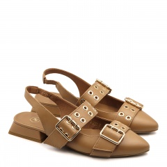 Karmelowe skórzane półbuty slingback 253V