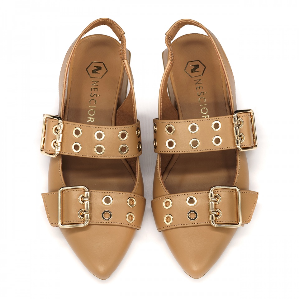 Karmelowe skórzane półbuty slingback 253V