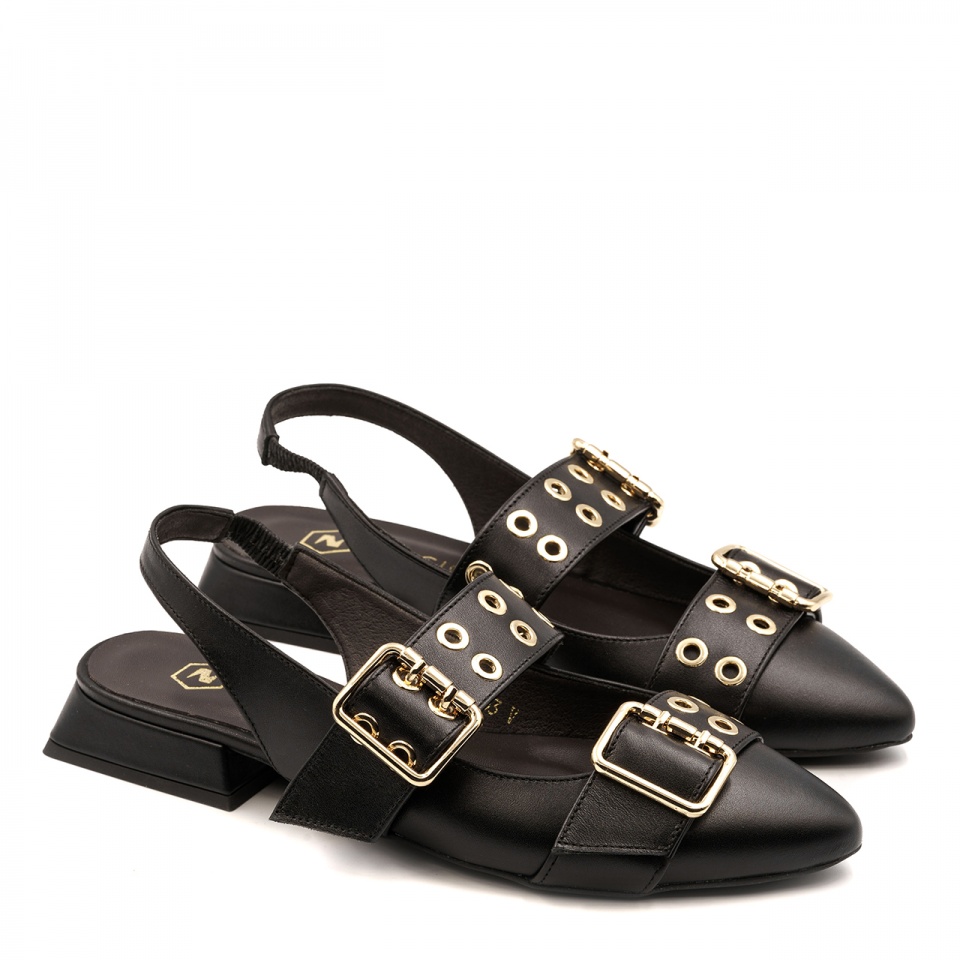 Czarne skórzane półbuty slingback 253V