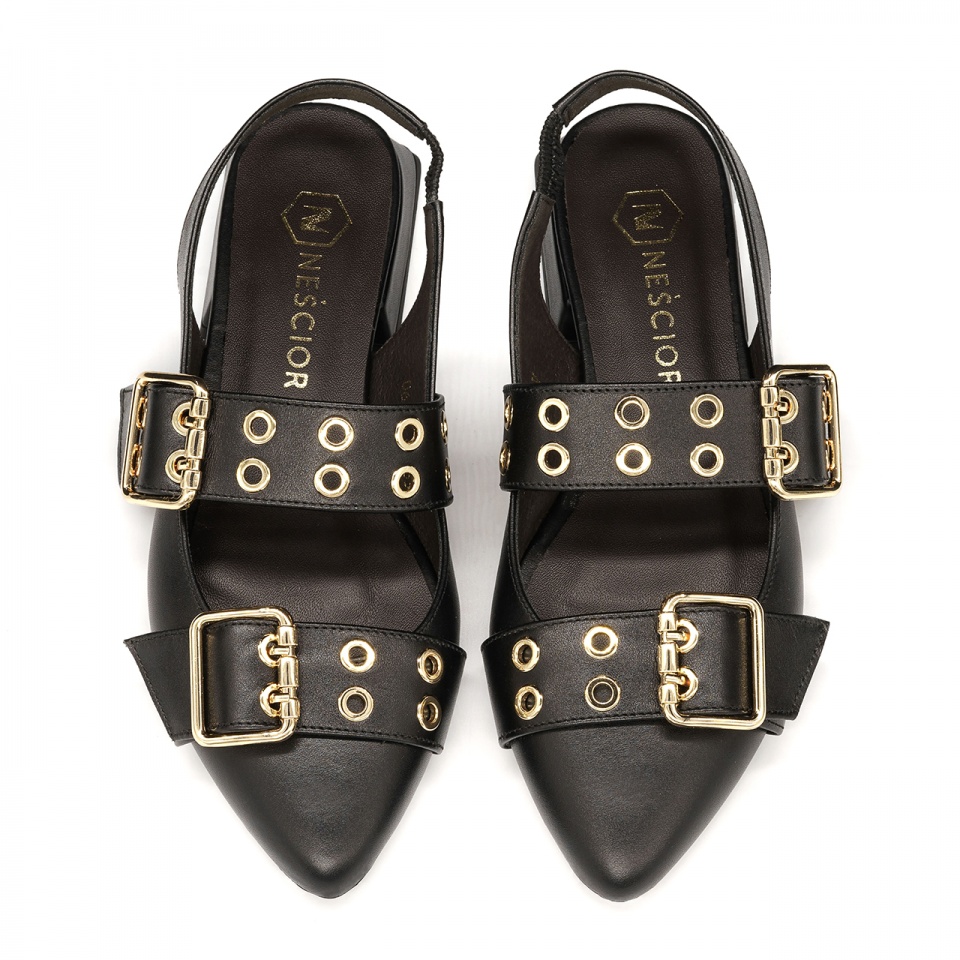 Czarne skórzane półbuty slingback 253V