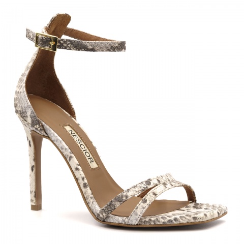 Wężowo-białe sandały z kwadratowym noskiem 116P