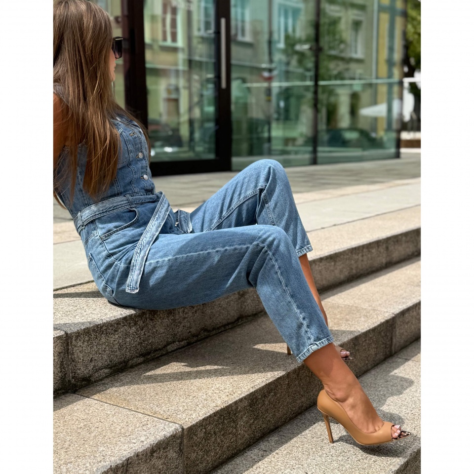 Karmelowe szpilki peep toe z panterą 121K