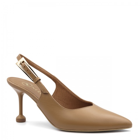 Karmelowe czółenka bez pięty z dużą klamrą 303K