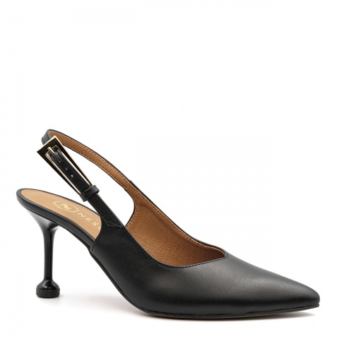 Czarne czółenka bez pięty z dużą klamrą 303K