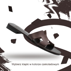 Brązowe skórzane klapki z wyciętą cholewką 82G