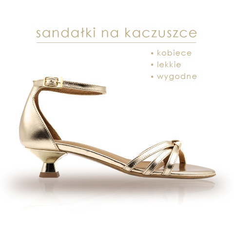 Złote skórzane sandałki na kaczuszce 85F