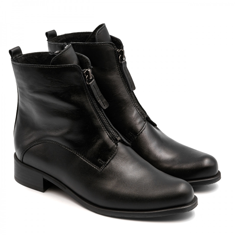 Czarne skórzane botki z zamkami 7SM8028A