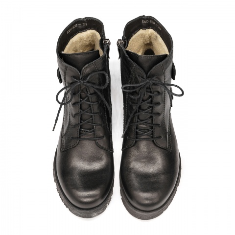 Czarne skórzane botki z ozdobnym pasem 7SM8227A