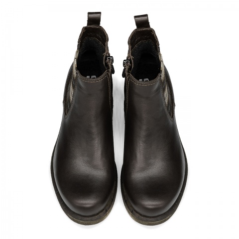 Brązowe skórzane botki z gumą i zamkiem 7SM6315A