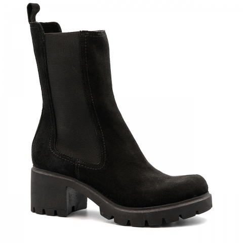 Czarne welurowe botki z gumą i zamkiem 7SM6311A