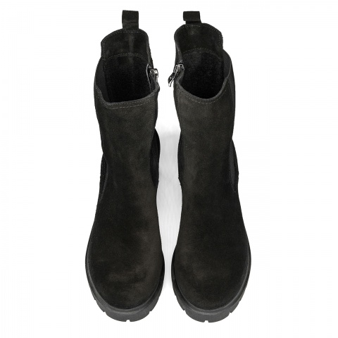 Czarne welurowe botki z gumą i zamkiem 7SM6311A