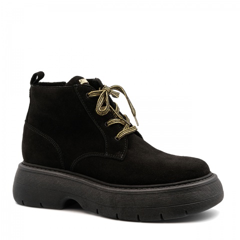 Czarne botki ze złotymi sznurówkami 7SM4778A
