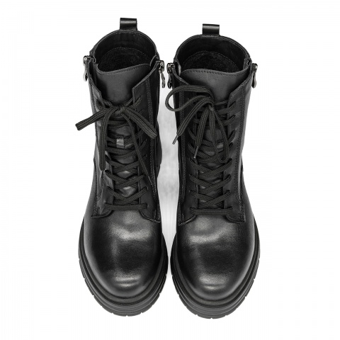 Czarne skórzane botki na grubym spodzie 7SM8009A