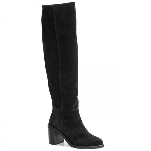 Czarne welurowe kozaki z luźną cholewką 296K