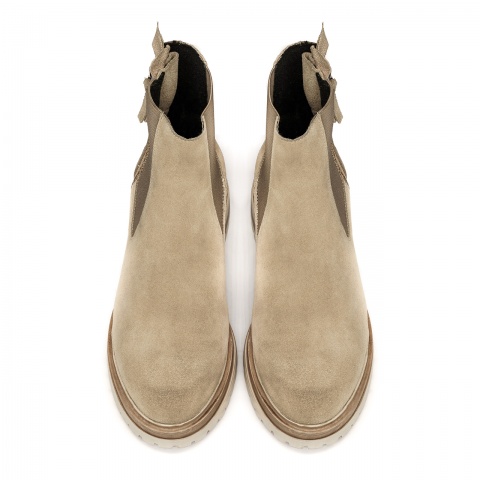 Beżowe welurowe botki z ozdobnym zamkiem 7SM4388A