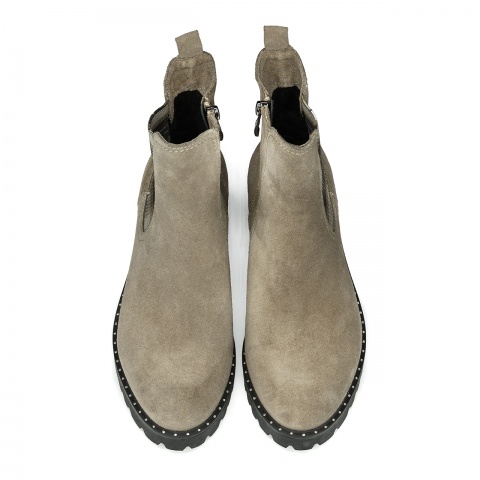 Beżowe welurowe sztyblety z gumą 7SM6321A