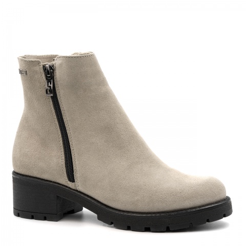 Beżowe welurowe botki z zamkiem 7SM1597A