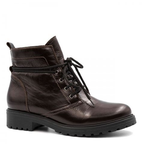 Brązowe skórzane botki wiązane 7SM3162A