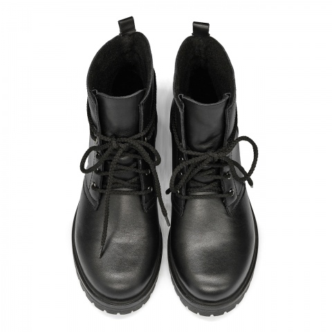 Czarne skórzane botki wiązane 7SM3162A