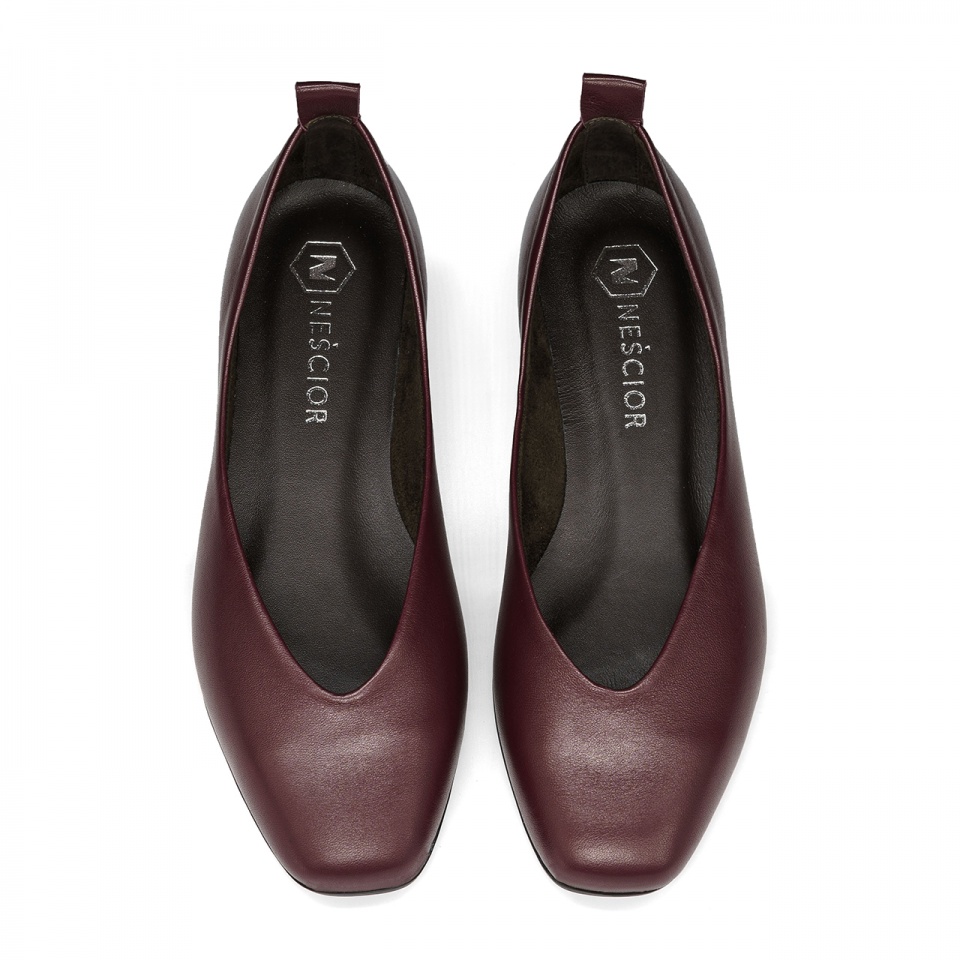 Bordowe skórzane klasyczne baleriny 229F