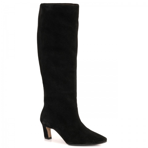 Czarne welurowe kozaki na niskim obcasie 282K