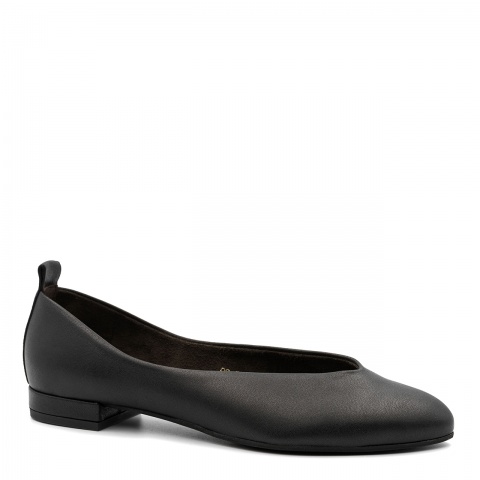 Czarne skórzane baleriny na obcasie 297F