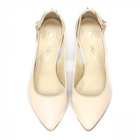 Beżowe skórzane czółenka z wycięciem Y264C