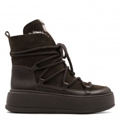 Ciemnobrązowe welurowe sznurowane botki 237S