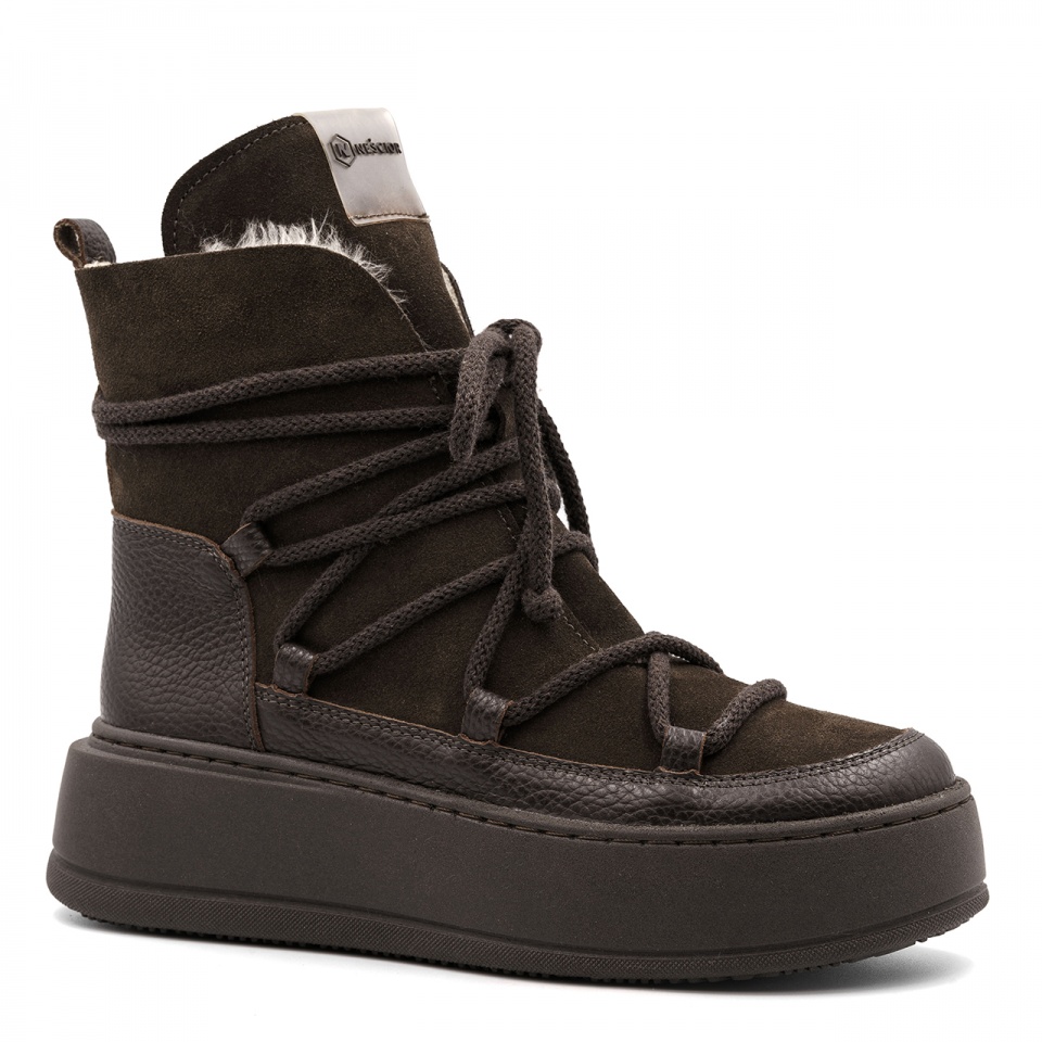 Ciemnobrązowe welurowe sznurowane botki 237S Ciemnobrązowe welurowe sznurowane botki 237S