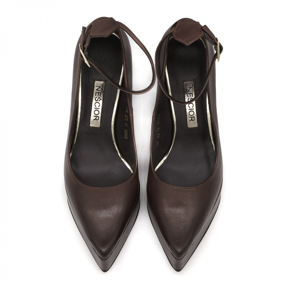 Brązowe skórzane czółenka na platformie 128A Brązowe skórzane czółenka na platformie 128A