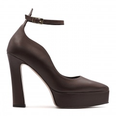 Brązowe skórzane czółenka na platformie 128A