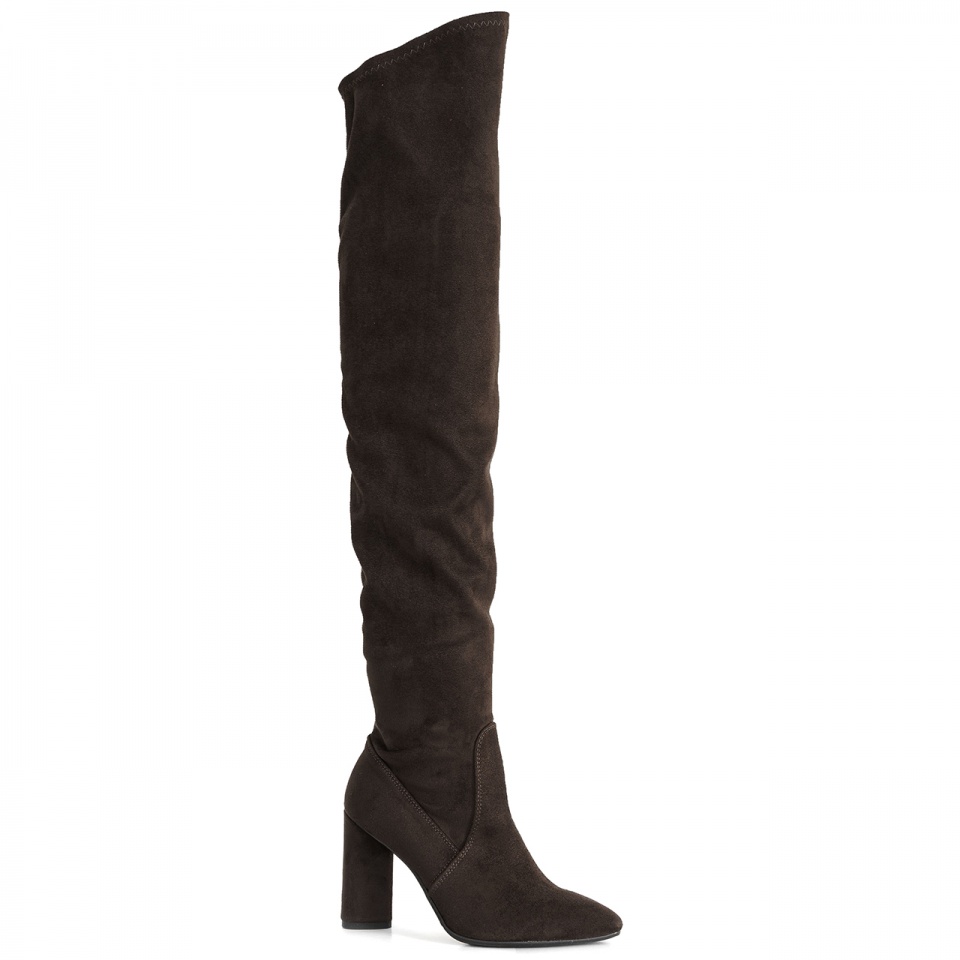 Brązowe kozaki za kolano na wysokim słupku 111K