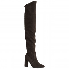 Brązowe kozaki za kolano na wysokim słupku 111K