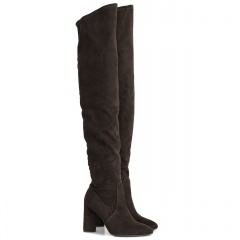 Brązowe kozaki za kolano na wysokim słupku 111K