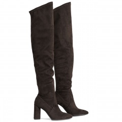 Brązowe kozaki za kolano na wysokim słupku 111K