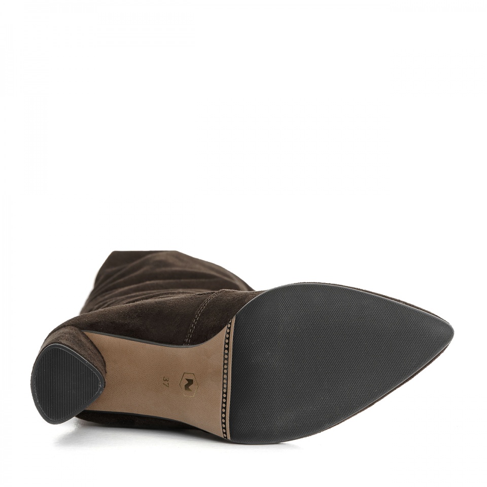 Brązowe kozaki za kolano na wysokim słupku 111K