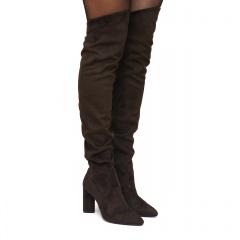Brązowe kozaki za kolano na wysokim słupku 111K