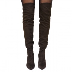 Brązowe kozaki za kolano na wysokim słupku 111K