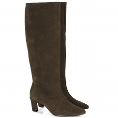 Czekoladowe welurowe kozaki na niskim obcasie 210K