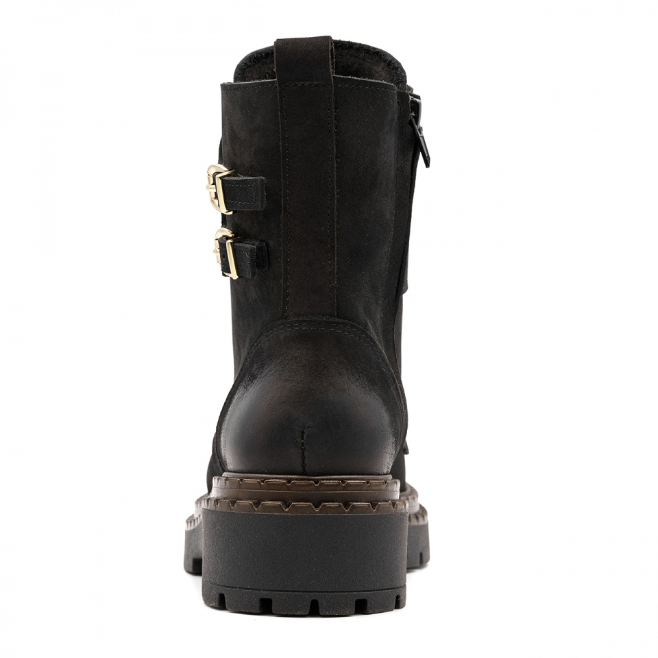 Czarne nubukowe botki z klamrami 289B