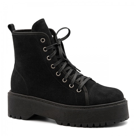 Czarne welurowe wiązane workery 246F