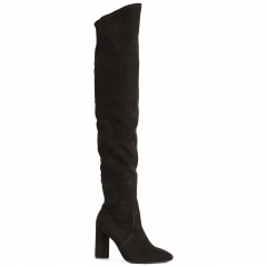 Brązowe kozaki za kolano na wysokim słupku 111K