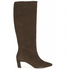 Czekoladowe welurowe kozaki na niskim obcasie 210K