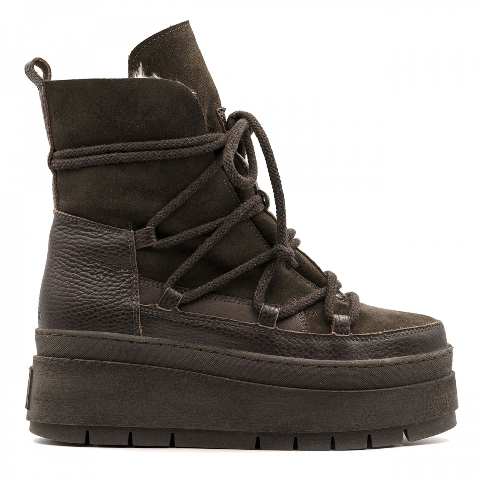 Brązowe welurowe botki na platformie sohimmo 280G