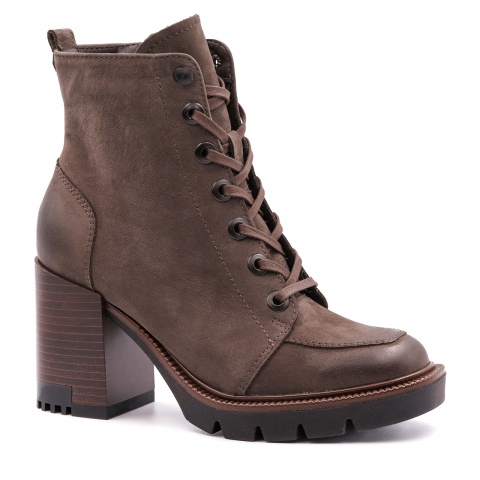 Brązowe sznurowane botki z nubuku 285A