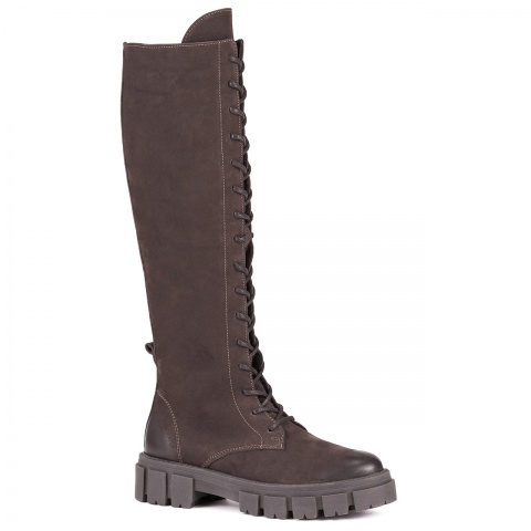 Brązowe sznurowane kozaki z nubuku 242K