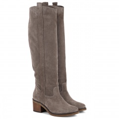 Kawowe welurowe kozaki na klocku 274F